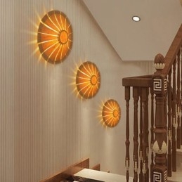 Vägglampa Med Rund Blomma Unik Vägglampa I Bambu Kreativ Dekorativ Belysning