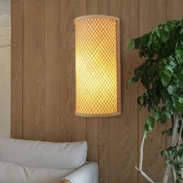 Halvcylindrisk Bambuvägglampa Kreativ Sängvägglampattrappa Landsbygdsbelysning
