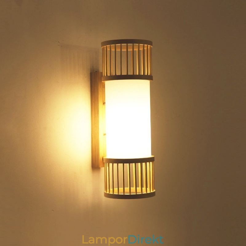 Vertikal Bambuvägglampa Kreativ Rund Vägglampa Sängtrappabelysning