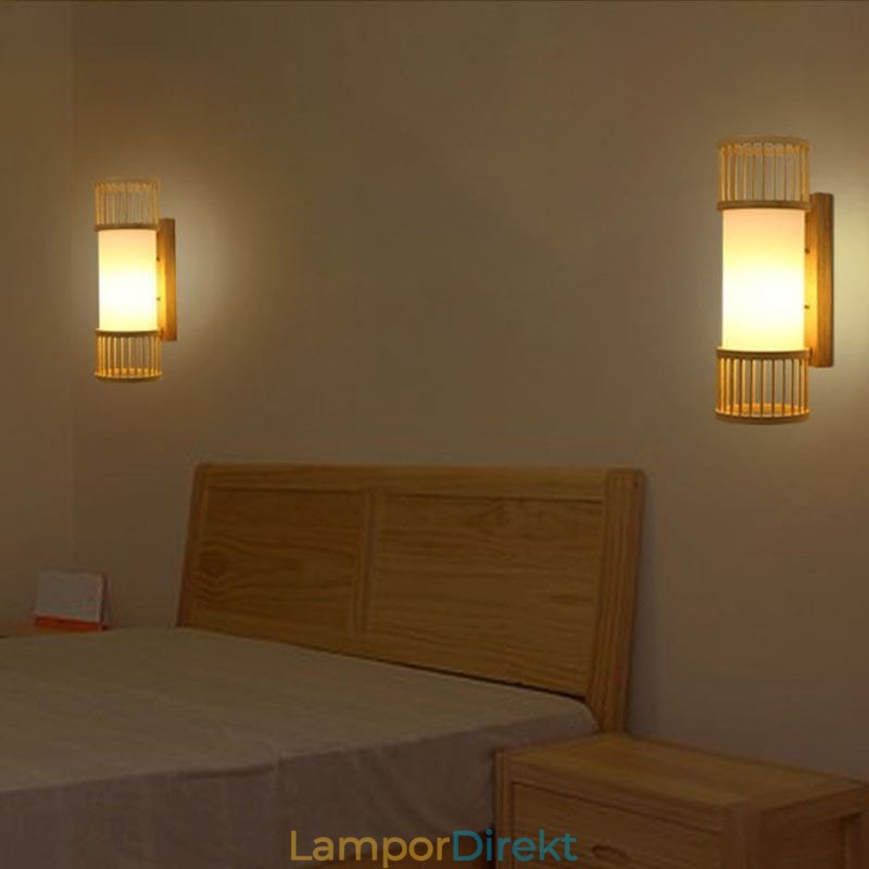 Vertikal Bambuvägglampa Kreativ Rund Vägglampa Sängtrappabelysning