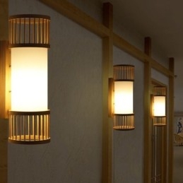 Vertikal Bambuvägglampa Kreativ Rund Vägglampa Sängtrappabelysning