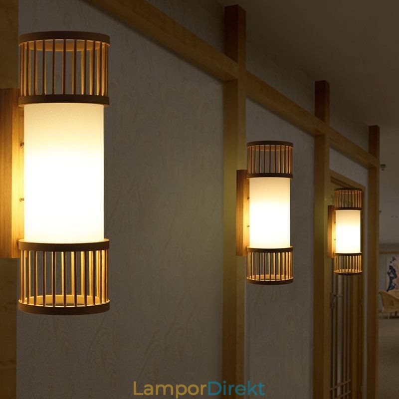 Vertikal Bambuvägglampa Kreativ Rund Vägglampa Sängtrappabelysning