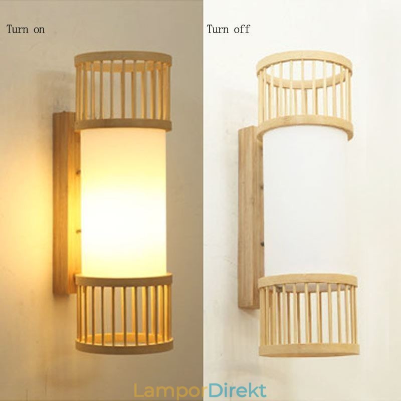 Vertikal Bambuvägglampa Kreativ Rund Vägglampa Sängtrappabelysning
