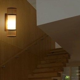 Vertikal Bambuvägglampa Kreativ Rund Vägglampa Sängtrappabelysning
