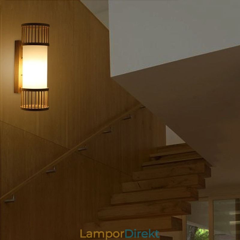 Vertikal Bambuvägglampa Kreativ Rund Vägglampa Sängtrappabelysning
