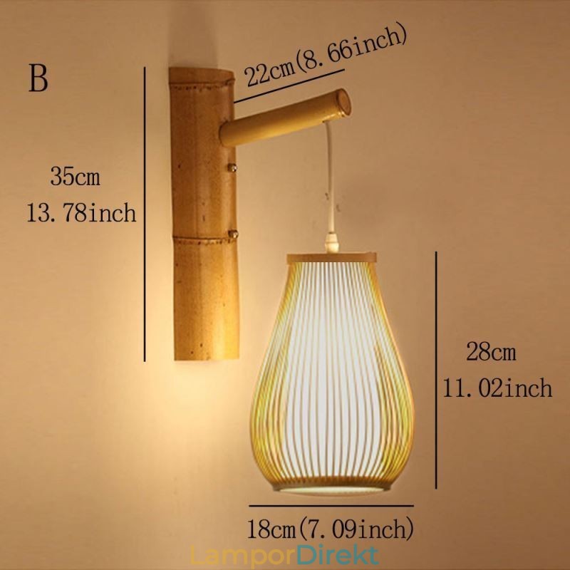 Vävd Bambu Vägglampa Retro Kinesisk Väggbelysning