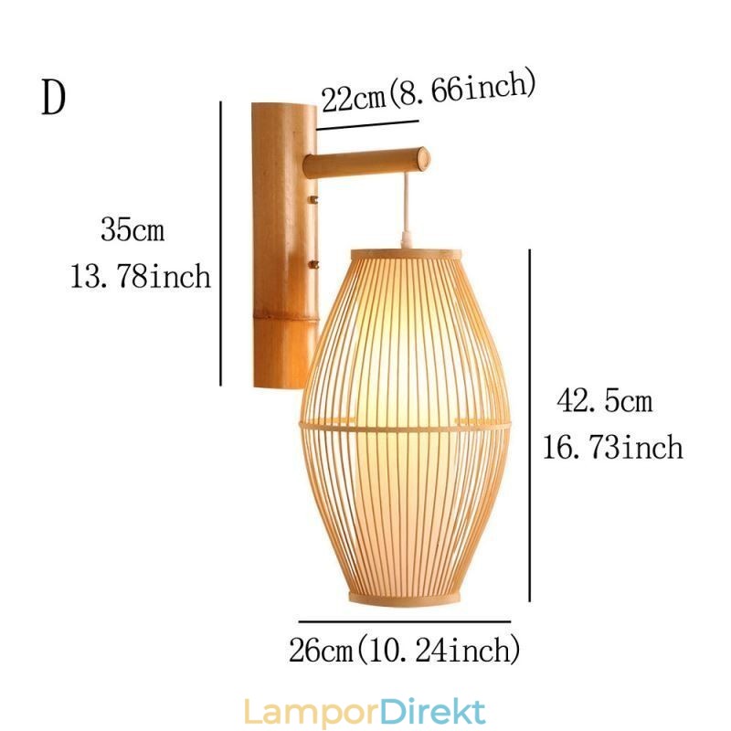 Vävd Bambu Vägglampa Retro Kinesisk Väggbelysning