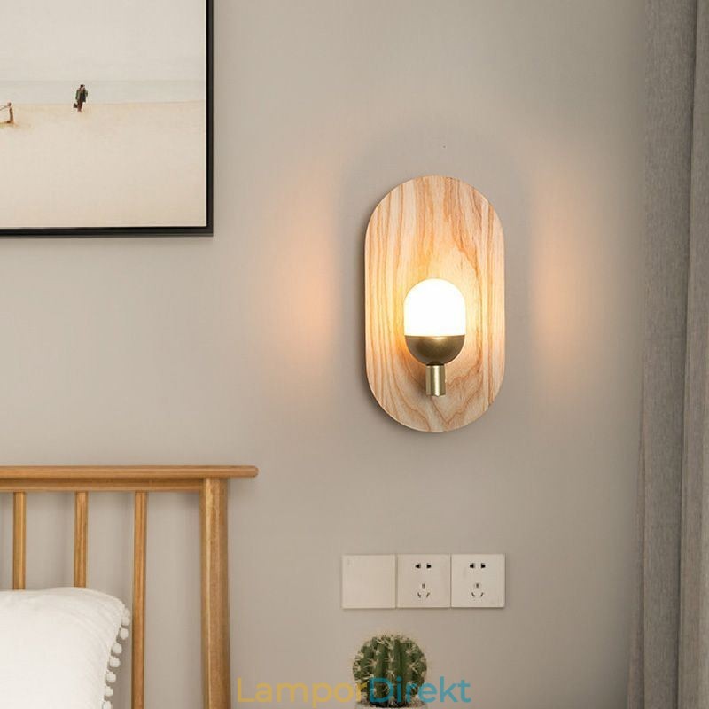 Dekoration Vägg Trä Lampa Entré Gångljus Nordic Bedside Vägglampa