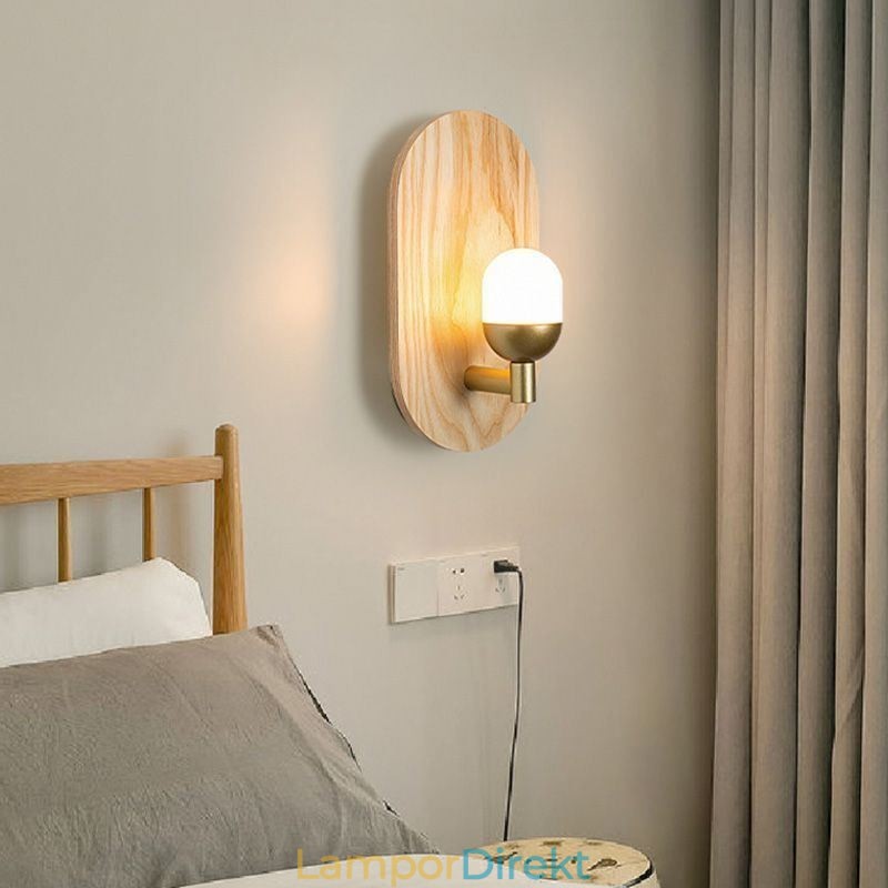 Dekoration Vägg Trä Lampa Entré Gångljus Nordic Bedside Vägglampa