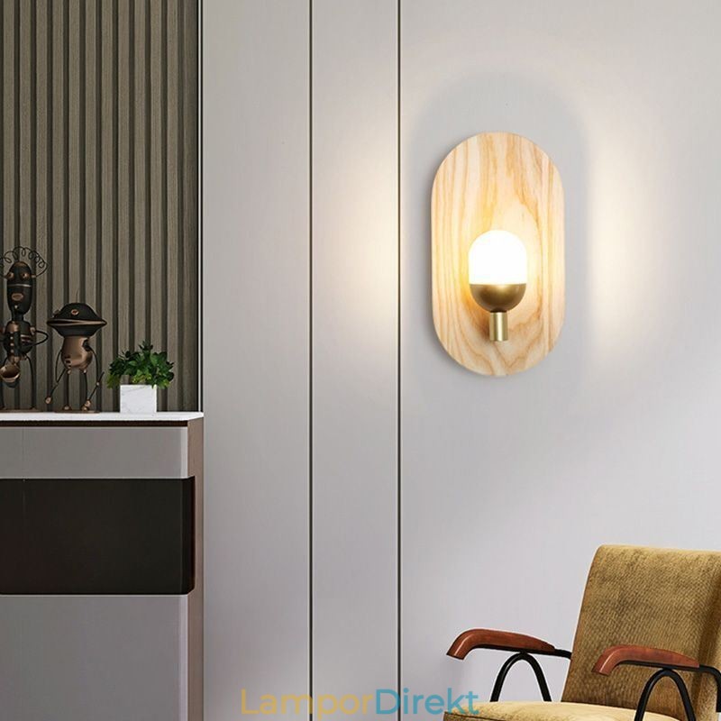 Dekoration Vägg Trä Lampa Entré Gångljus Nordic Bedside Vägglampa