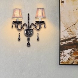Europeisk Stil Crystal Sconce Svart Två Ljus Ljus Vägglampa