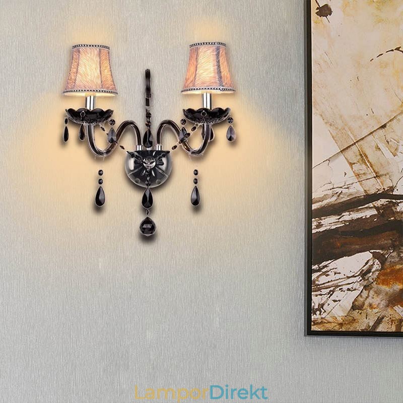 Europeisk Stil Crystal Sconce Svart Två Ljus Ljus Vägglampa