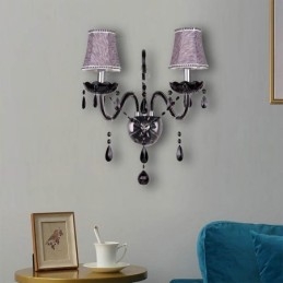 Europeisk Stil Crystal Sconce Svart Två Ljus Ljus Vägglampa