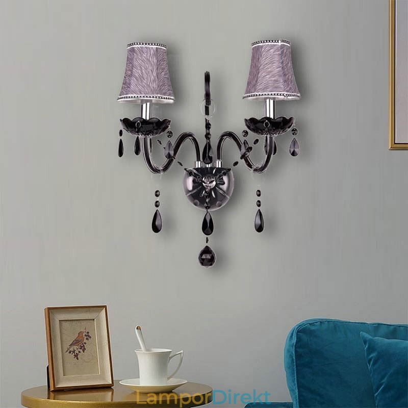 Europeisk Stil Crystal Sconce Svart Två Ljus Ljus Vägglampa