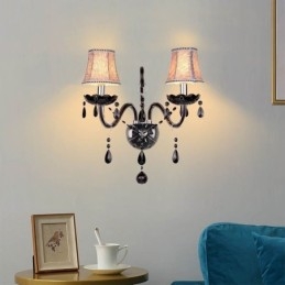 Europeisk Stil Crystal Sconce Svart Två Ljus Ljus Vägglampa