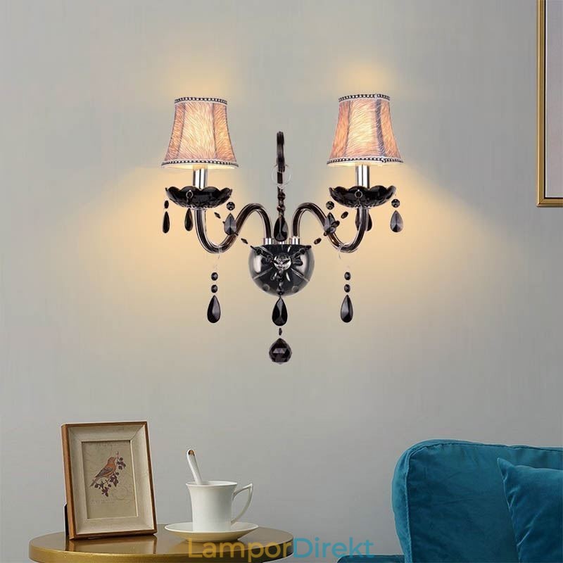 Europeisk Stil Crystal Sconce Svart Två Ljus Ljus Vägglampa
