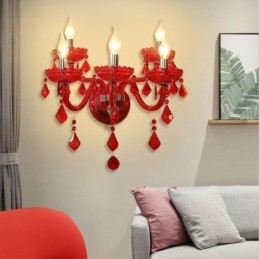 Europeiska Crystal Sconce Röd Färg Vägglampa
