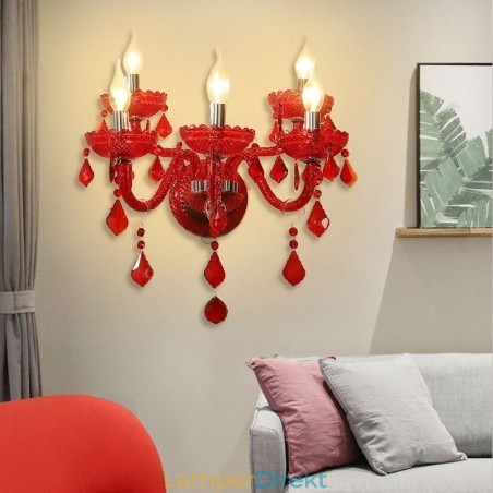 Europeiska Crystal Sconce Röd Färg Vägglampa Europeiska Crystal Sconce Röd Färg Vägglampa