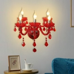 Europeiska Crystal Sconce Röd Färg Vägglampa