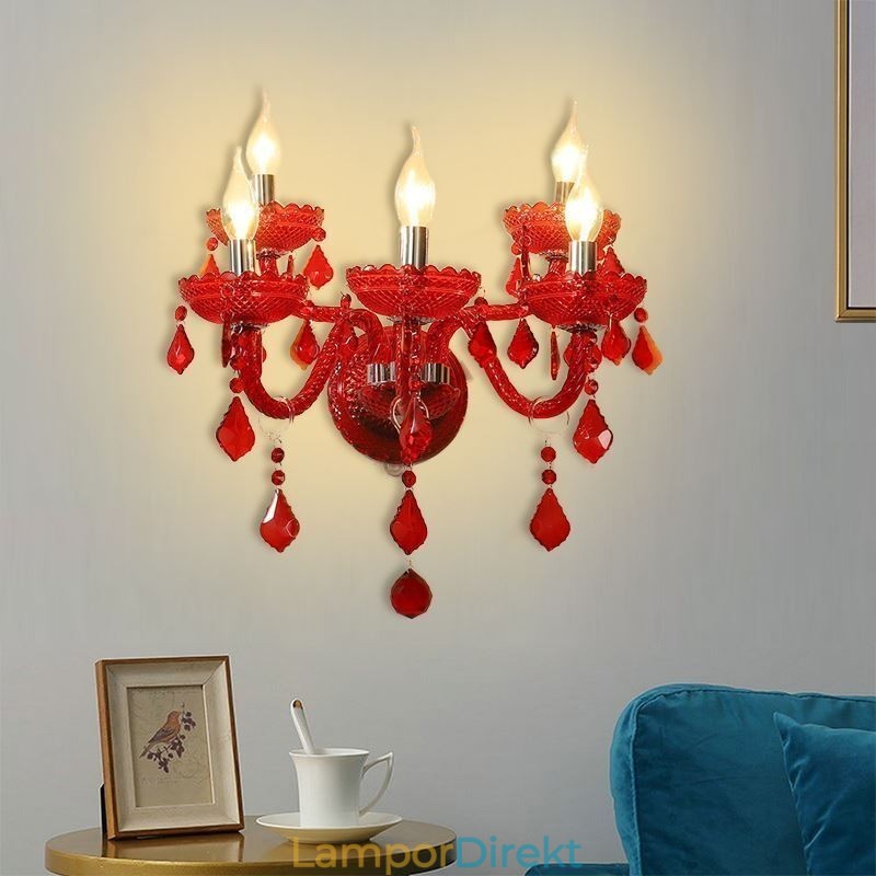 Europeiska Crystal Sconce Röd Färg Vägglampa
