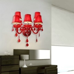 Europeiska Crystal Sconce Röd Färg Vägglampa