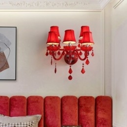 Europeiska Crystal Sconce Röd Färg Vägglampa