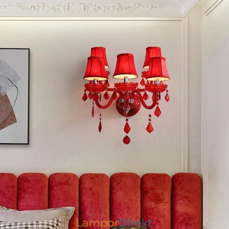 Europeiska Crystal Sconce Röd Färg Vägglampa
