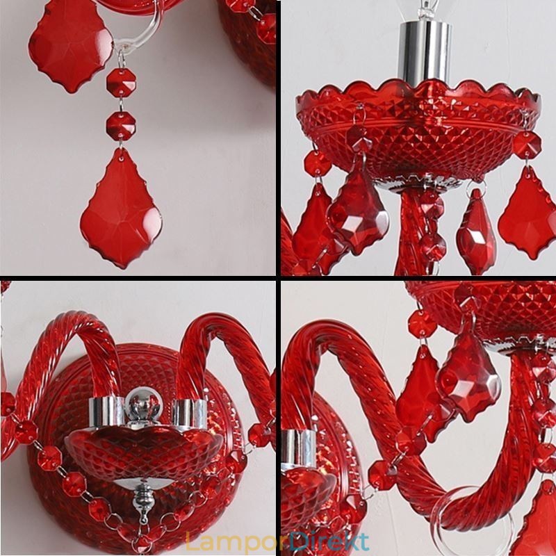 Europeiska Crystal Sconce Röd Färg Vägglampa