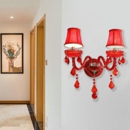 Europeiska Crystal Sconce Väggljus Röd Färg Ljus