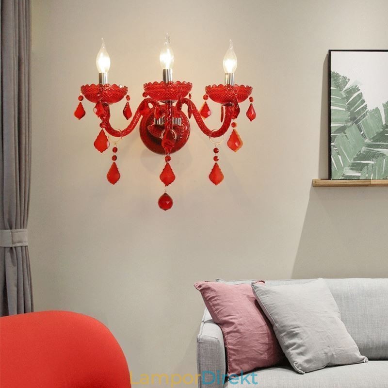 Europeiska Crystal Sconce Väggljus Röd Färg Ljus