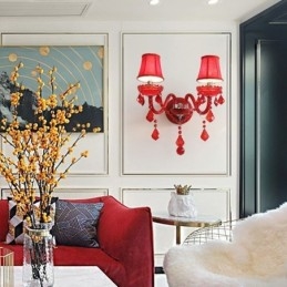 Europeiska Crystal Sconce Väggljus Röd Färg Ljus