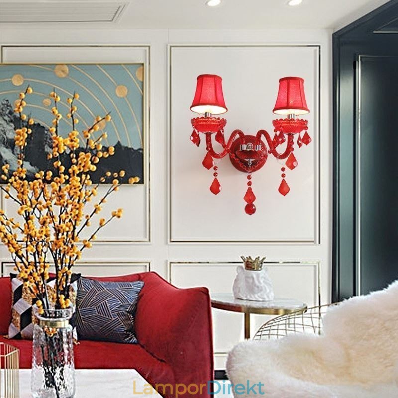 Europeiska Crystal Sconce Väggljus Röd Färg Ljus