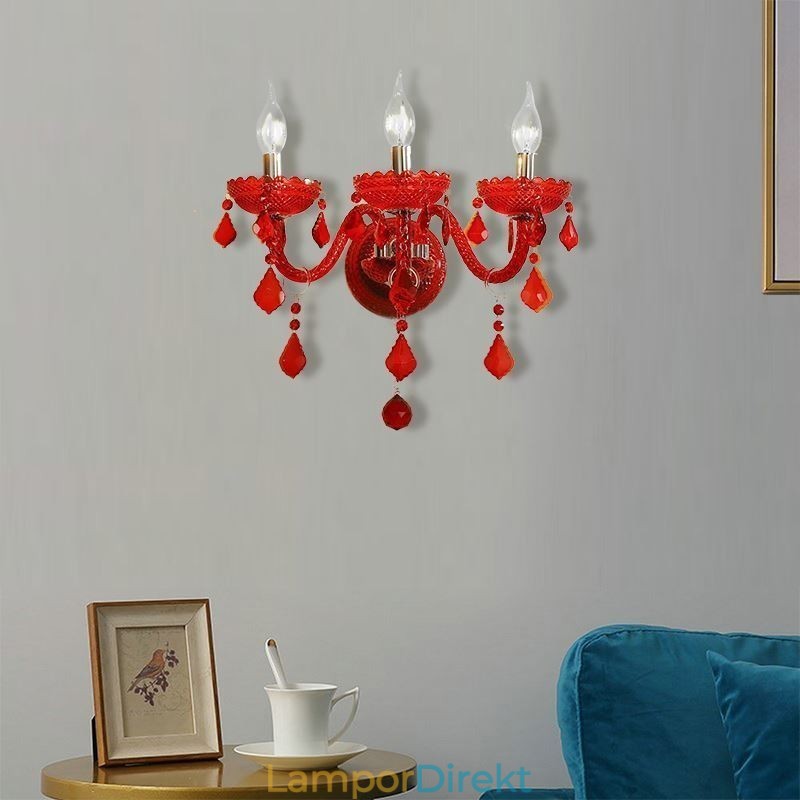 Europeiska Crystal Sconce Väggljus Röd Färg Ljus