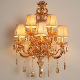 Lyxig Crystal Sconce European Wall Light Zink Alloy Fem Ljusgång