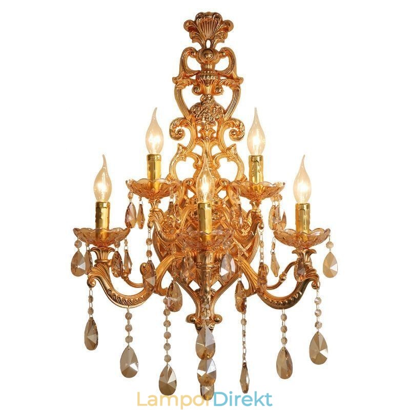 Lyxig Crystal Sconce European Wall Light Zink Alloy Fem Ljusgång