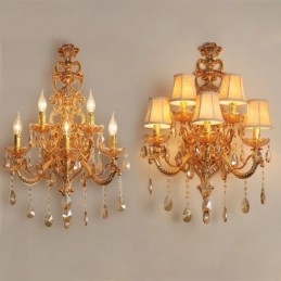 Lyxig Crystal Sconce European Wall Light Zink Alloy Fem Ljusgång