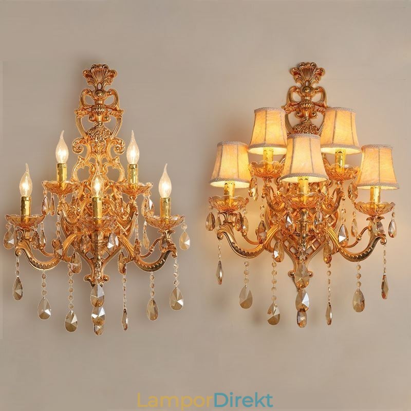 Lyxig Crystal Sconce European Wall Light Zink Alloy Fem Ljusgång