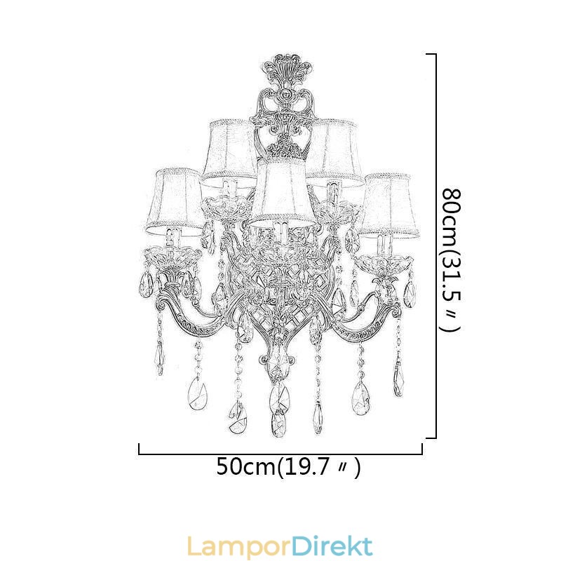 Lyxig Crystal Sconce European Wall Light Zink Alloy Fem Ljusgång