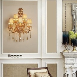 Lyxig Crystal Sconce European Wall Light Zink Alloy Fem Ljusgång