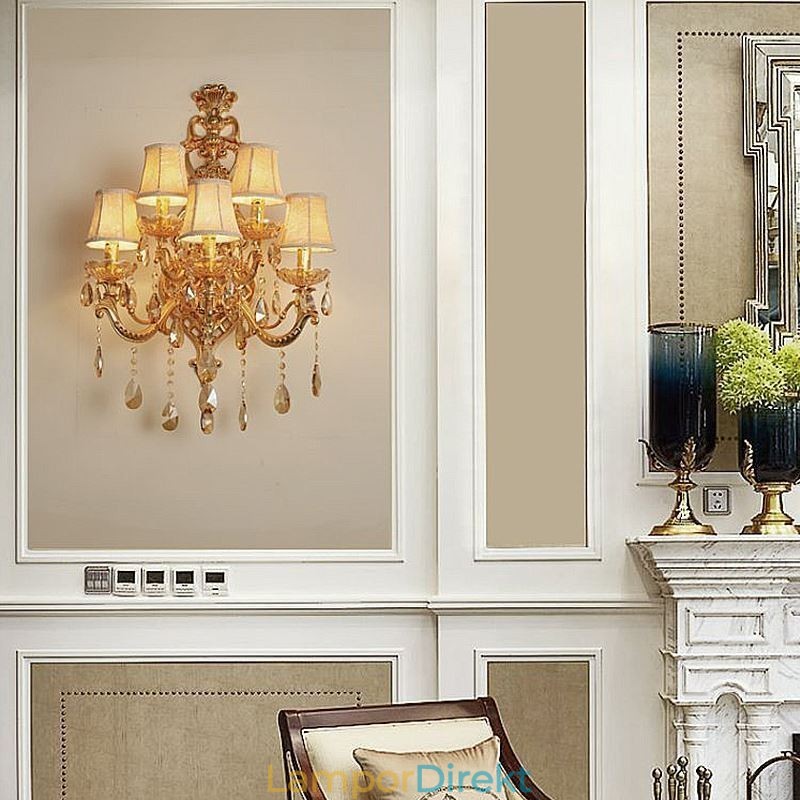 Lyxig Crystal Sconce European Wall Light Zink Alloy Fem Ljusgång