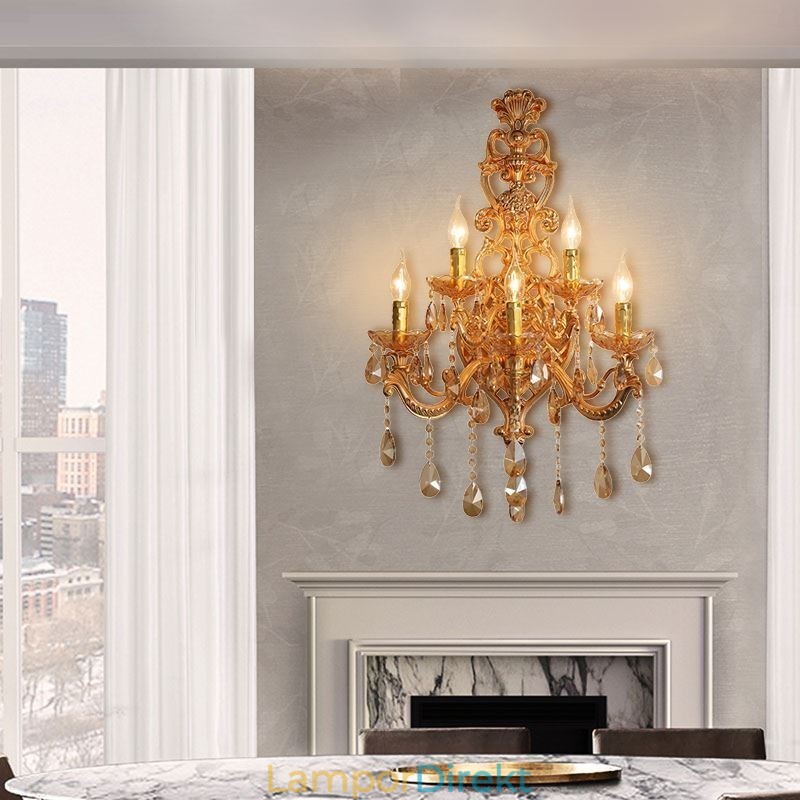 Lyxig Crystal Sconce European Wall Light Zink Alloy Fem Ljusgång