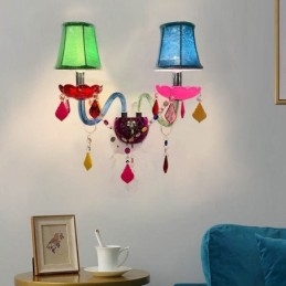 Färgglada Crystal Sconce Europeiska Två Ljus Vägg Ljus Gång