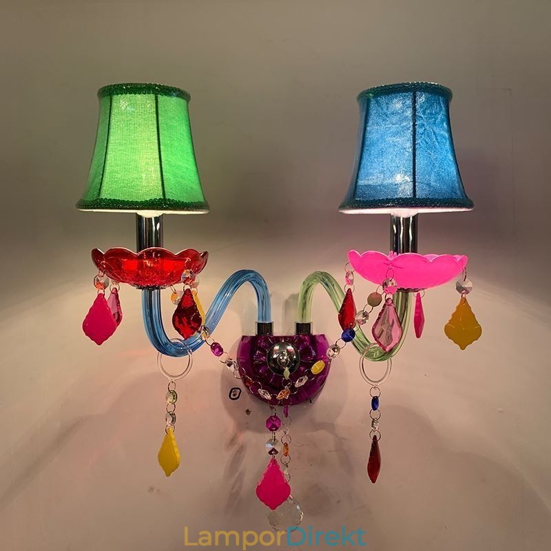 Färgglada Crystal Sconce Europeiska Två Ljus Vägg Ljus Gång