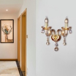 Europeiska Crystal Sconce Elegant Två Ljus Vägg Ljus Trappor