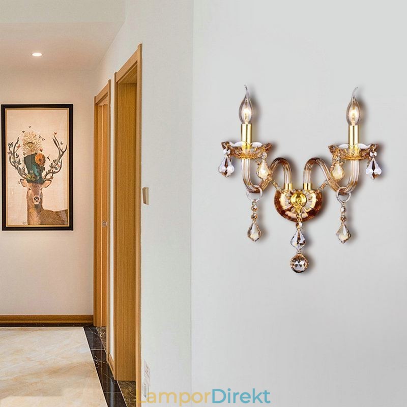 Europeiska Crystal Sconce Elegant Två Ljus Vägg Ljus Trappor