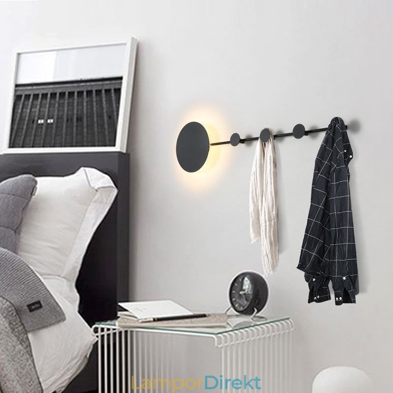 Modern Vägglampa Cirkulär Vägglampa Svart Krok Sconce Sängbelysning