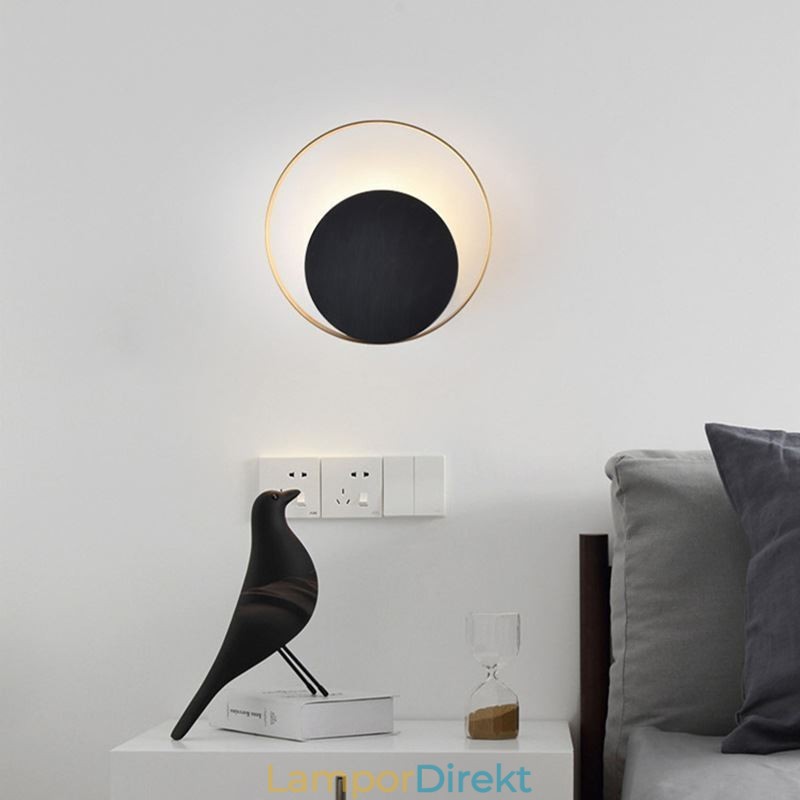 Modern Style Vägglampa Svart Cirkulär Vägglampa Kreativ Lampa Sängbelysning