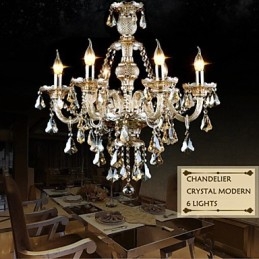 Ljuskrona Cognac Färg Kristall Modern 6 Lights Contemporary Glass