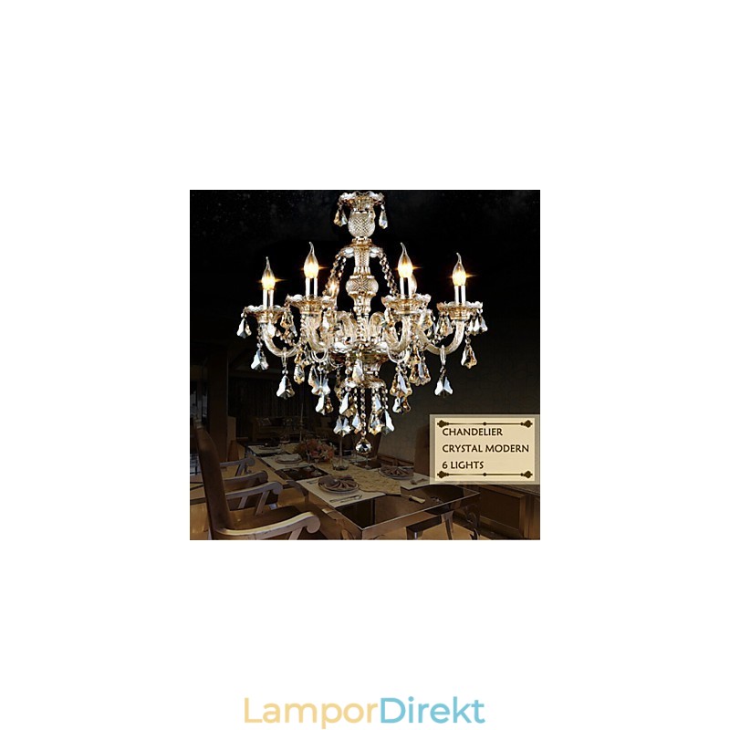 Ljuskrona Cognac Färg Kristall Modern 6 Lights Contemporary Glass