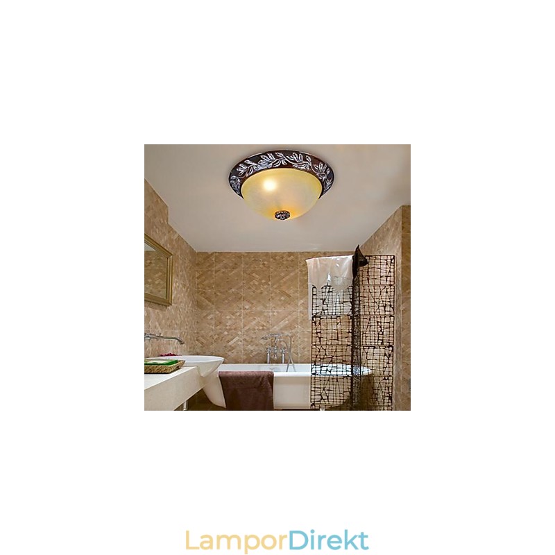 Flush Mount Ljus Vit Gul Glas Resin Silver Carving European Classic